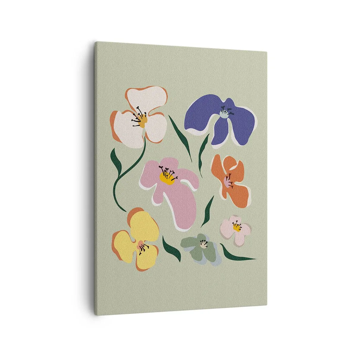 Obraz na płótnie - Kolorowe kwiaty na zielonym tle w stylu nowoczesnym - 50x70cm - Bratki za pan brat - Nowoczesna dekoracja ścienna do salonu, kuchni i sypialni ARTTOR
