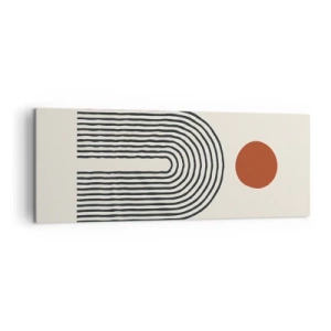 Obraz na płótnie - Nowoczesny abstrakcyjny wzór z liniami i czerwonym okręgiem - 140x50cm - Magnetyzm kształtów i barw - Nowoczesna dekoracja ścienna do salonu i sypialni ARTTOR