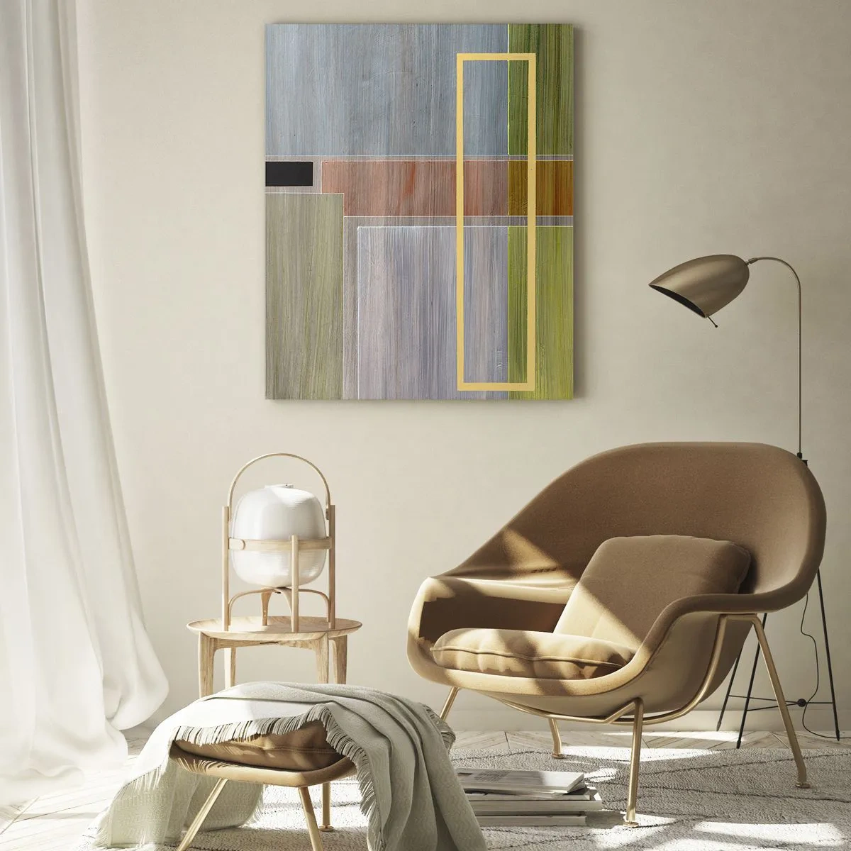 Obraz na szkle - Nowoczesna abstrakcja z prostokątnymi formami i kolorami ziemi - 50x70cm - Prosto i spokojnie - Nowoczesna dekoracja ścienna do salonu, kuchni i sypialni ARTTOR