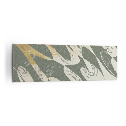 Obraz na płótnie - Dynamiczne kształty w zielonych i złotych odcieniach - 160x50cm - Abstrakcja zrytmizowana - Nowoczesna dekoracja ścienna do salonu i sypialni ARTTOR