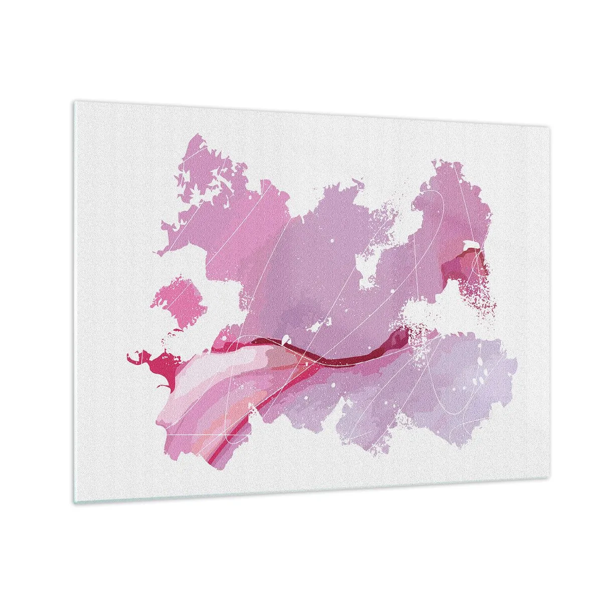 Obraz na szkle - Abstrakcyjna mapa w odcieniach różu i fioletu na białym tle - 70x50cm - Mapa różowego świata - Nowoczesna dekoracja ścienna do salonu i sypialni ARTTOR