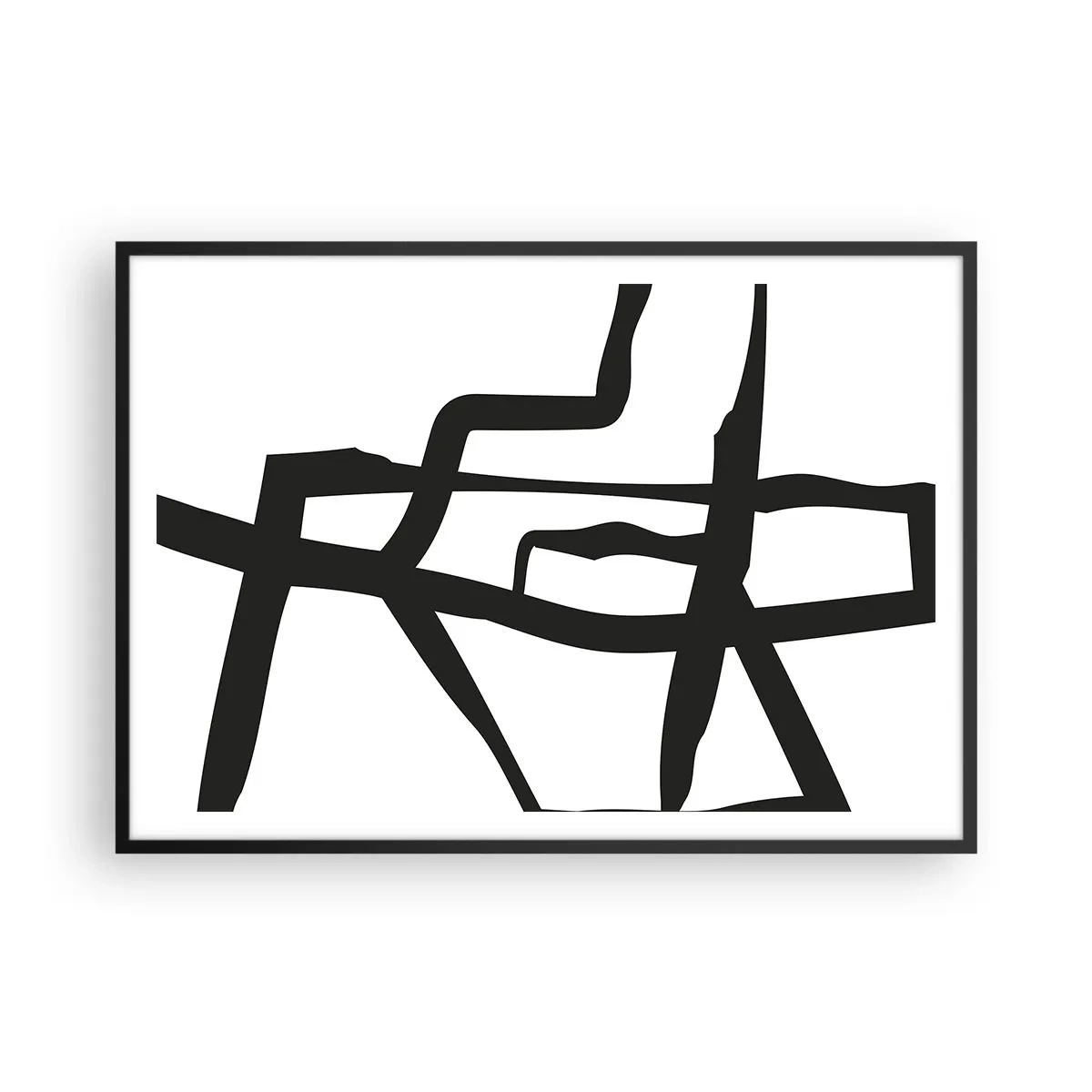 Plakat w czarnej ramie - Minimalistyczny czarno-biały wzór z geometrycznymi liniami - 100x70cm - Czarno-biała konstrukcja - Nowoczesna dekoracja ścienna do salonu i sypialni ARTTOR