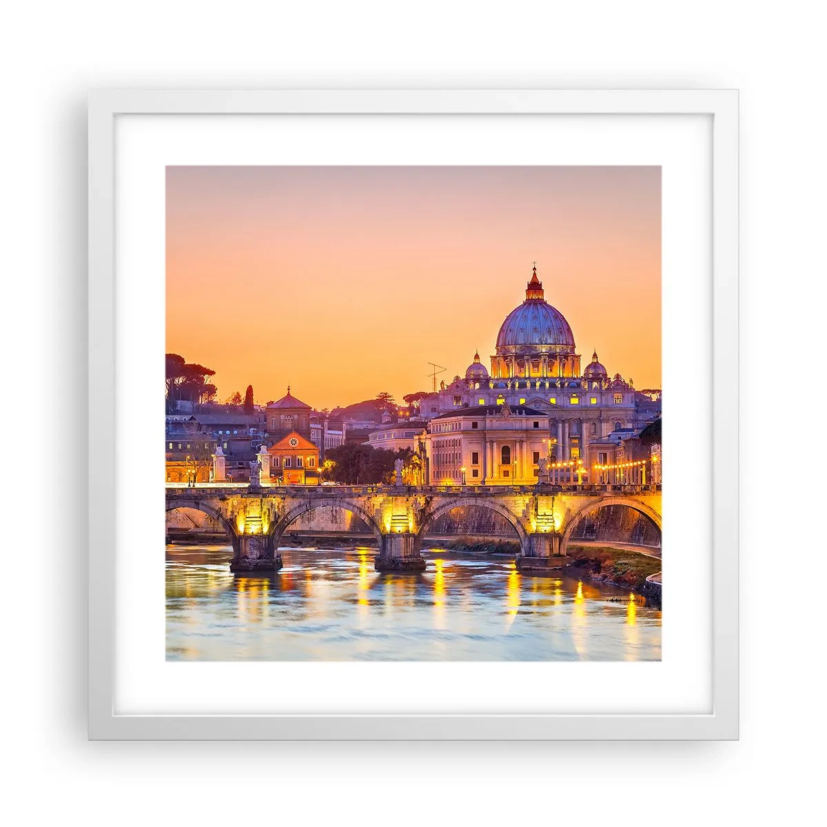 Plakat w białej ramie - Zmierzch nad Wiecznym Miastem - 40x40 cm
