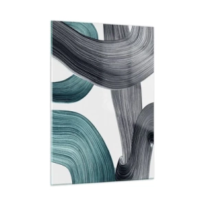 Obraz na szkle - Dynamiczne smugi w odcieniach szmaragdowym i czarnym na białym tle - 50x70cm - Szmaragdowe i czarne szlaki - Nowoczesna dekoracja ścienna do salonu, kuchni i sypialni ARTTOR
