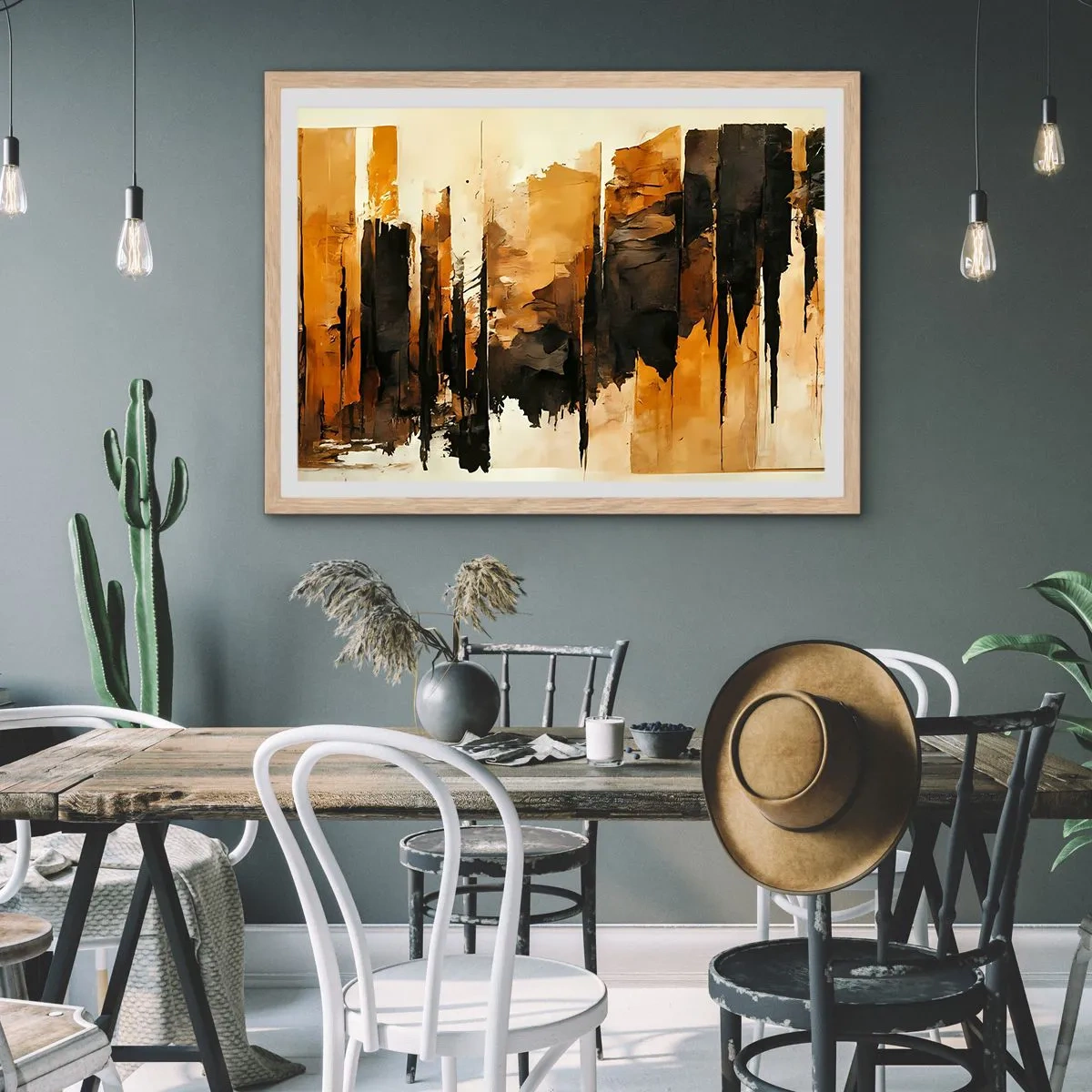 Plakat w ramie jasny dąb - Harmonia czerni i złota - 40x30 cm