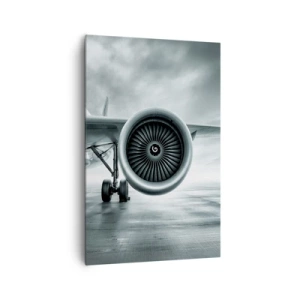 Obraz na płótnie - Silnik odrzutowy samolotu na płycie lotniska - 80x120cm - Jest moc! - Nowoczesna dekoracja ścienna do salonu i sypialni ARTTOR
