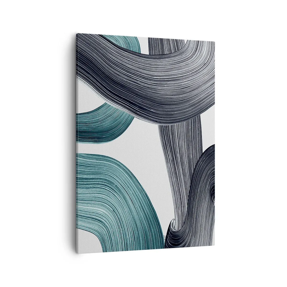 Obraz na płótnie - Dynamiczne, faliste linie w odcieniach szmaragdu i czerni - 50x70cm - Szmaragdowe i czarne szlaki - Nowoczesna dekoracja ścienna do salonu, kuchni i sypialni ARTTOR