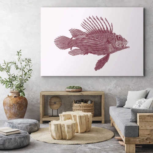 Obraz na płótnie - Mieszkanka egzotycznych wód - Rysunek ryby w czerwonym odcieniu - 70x50cm