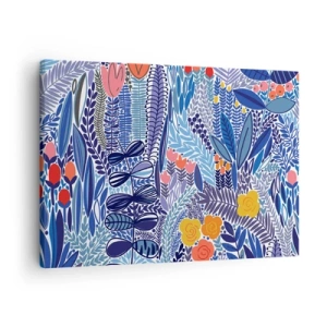 Obraz na płótnie - Kolorowy motyw roślinny w nowoczesnym stylu graficznym - 70x50cm - Hawajski ogród - Nowoczesna dekoracja ścienna do salonu i sypialni ARTTOR