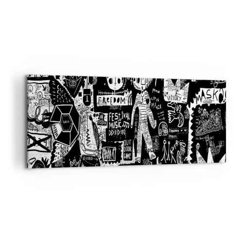 Obraz na płótnie - Czarno-biały kolaż inspirowany sztuką uliczną - 120x50cm - Duchowej młodości prawa i radości - Nowoczesna dekoracja ścienna do salonu i sypialni ARTTOR