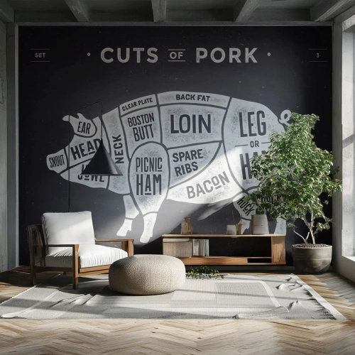 Fototapeta Premium Canvas - Elementarz masarza - Gastronomia, Zwierzę Świnia, Wieprzowina - 500x350 cm