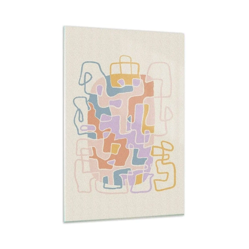 Obraz na szkle - Pastelowe abstrakcyjne linie tworzące geometryczne wzory - 80x120cm - Labirynt – radosna przygoda - Nowoczesna dekoracja ścienna do salonu i sypialni ARTTOR