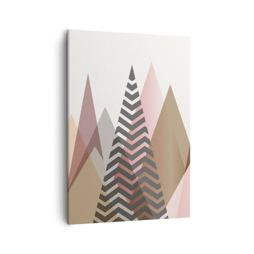 Obraz na płótnie - Abstrakcyjne geometryczne góry w odcieniach beżu, różu i szarości - 50x70cm - Piramidalny widok - Nowoczesna dekoracja ścienna do salonu, kuchni i sypialni ARTTOR