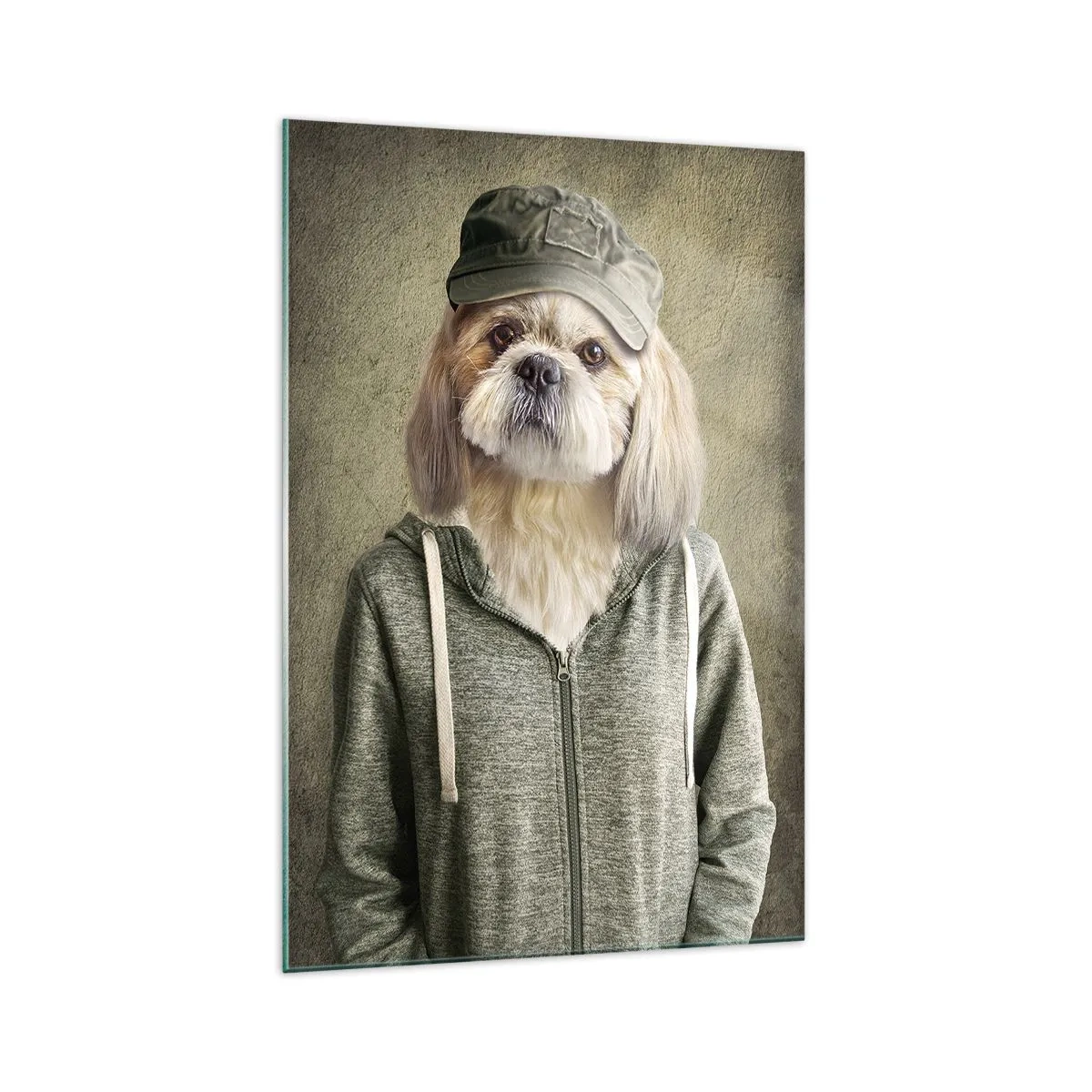 Obraz na szkle - Stylizowane portrety lwa, psa i słonia w eleganckich ubraniach - 70x100cm - Wolę luzik - Nowoczesna dekoracja ścienna do salonu i sypialni ARTTOR
