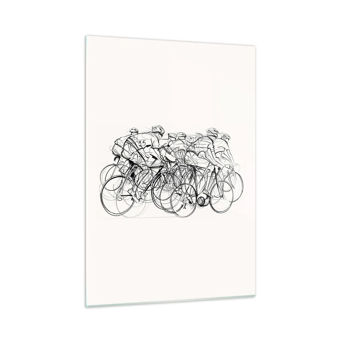 Obraz na szkle - Szkic grupy rowerzystów podczas wyścigu na białym tle - 50x70cm - Wespół w zespół - Nowoczesna dekoracja ścienna do salonu, kuchni i sypialni ARTTOR