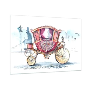 Obraz na szkle - Elegancka kareta w stylu akwarelowym na tle ulicy - 100x70cm - Do ślubu czy na bal? - Nowoczesna dekoracja ścienna do salonu, kuchni i sypialni ARTTOR