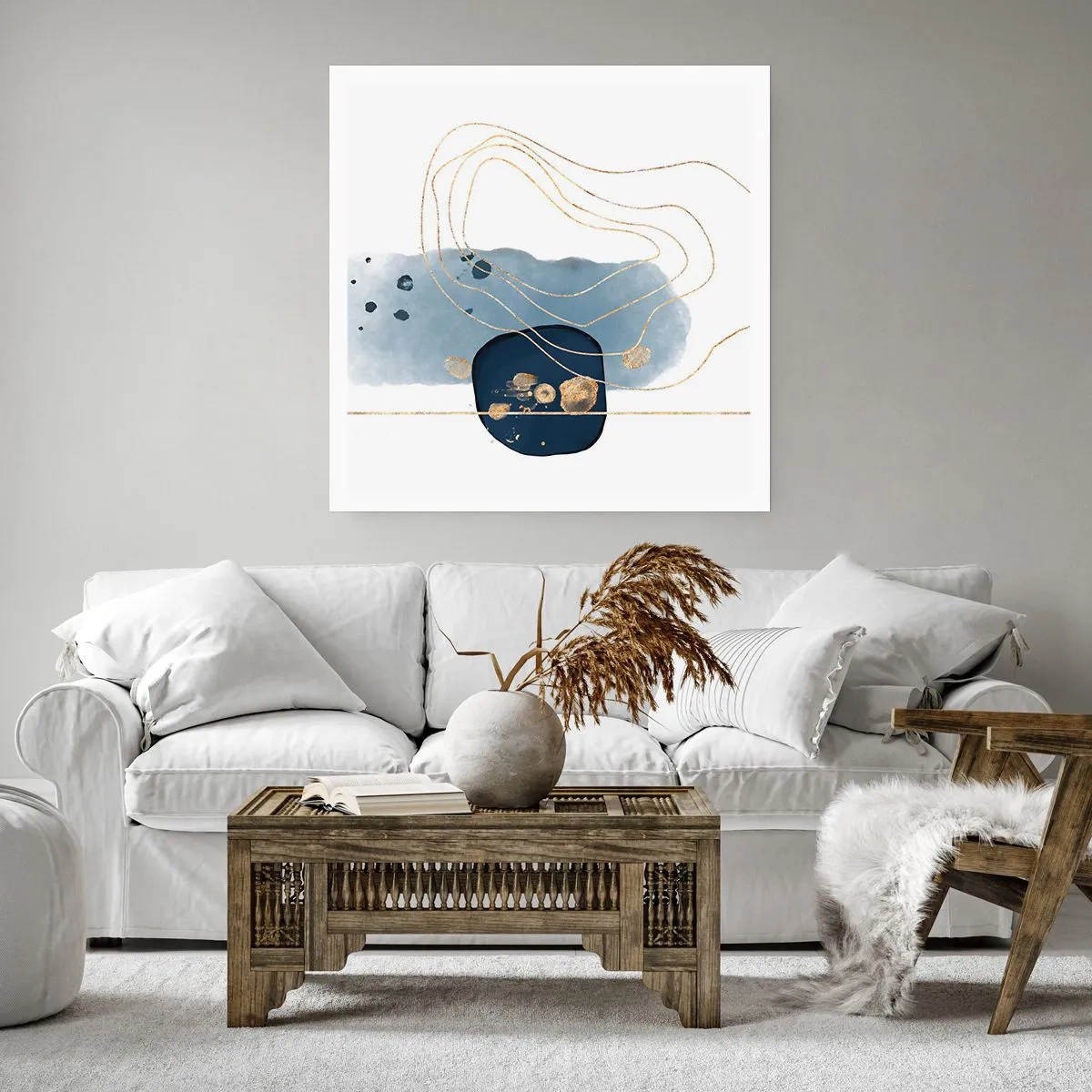 Plakat - Niebiesko-złota fantazja - 40x40 cm