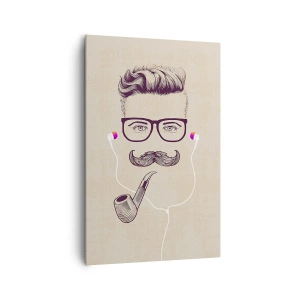 Obraz na płótnie - Retro portret mężczyzny z fajką, słuchawkami i okularami - 80x120cm - Prawdziwy mężczyzna? - Nowoczesna dekoracja ścienna do salonu i sypialni ARTTOR