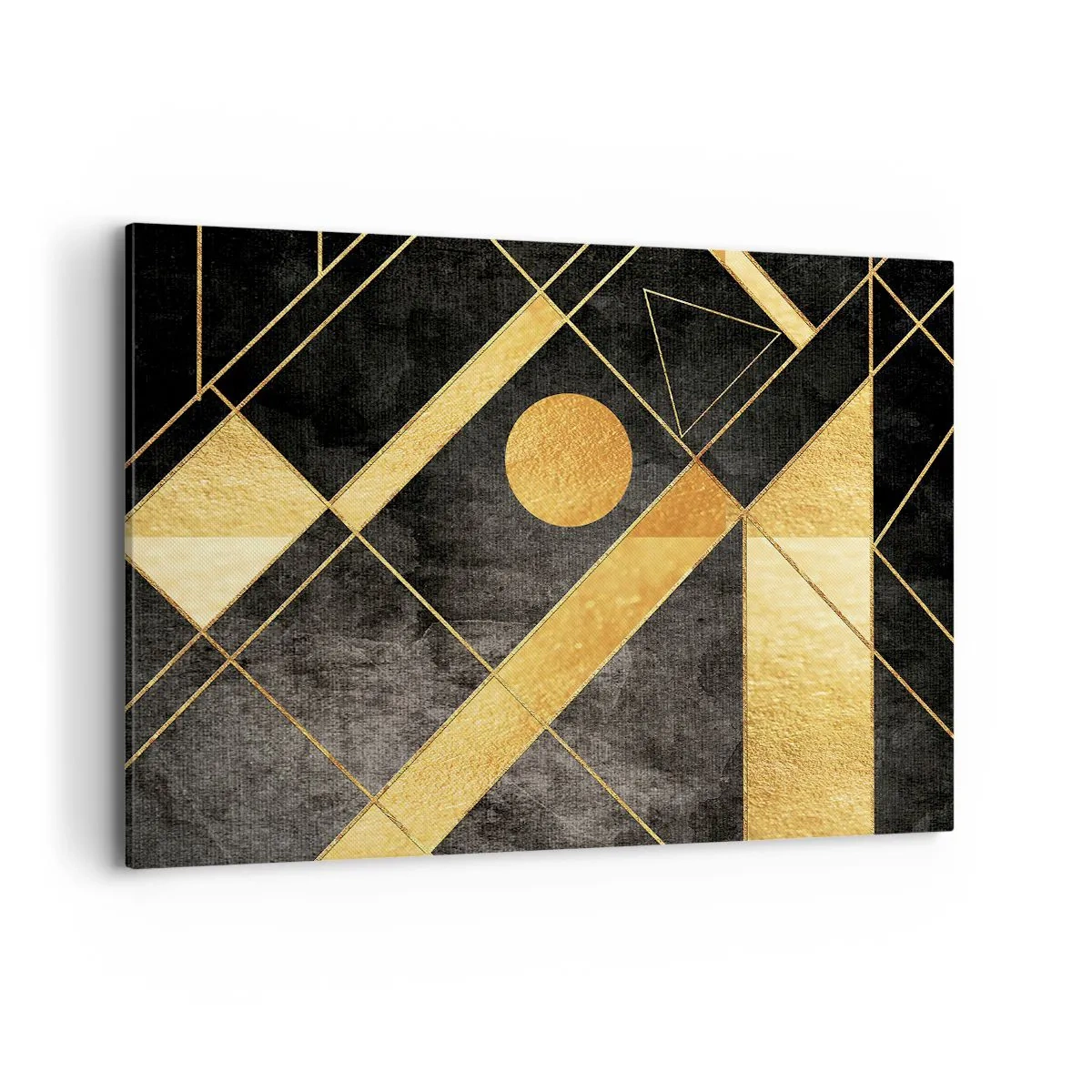 Obraz na płótnie - Geometryczne kształty w złotych i czarnych tonacjach - 100x70cm - Słońce pustyni - Nowoczesna dekoracja ścienna do salonu, kuchni i sypialni ARTTOR