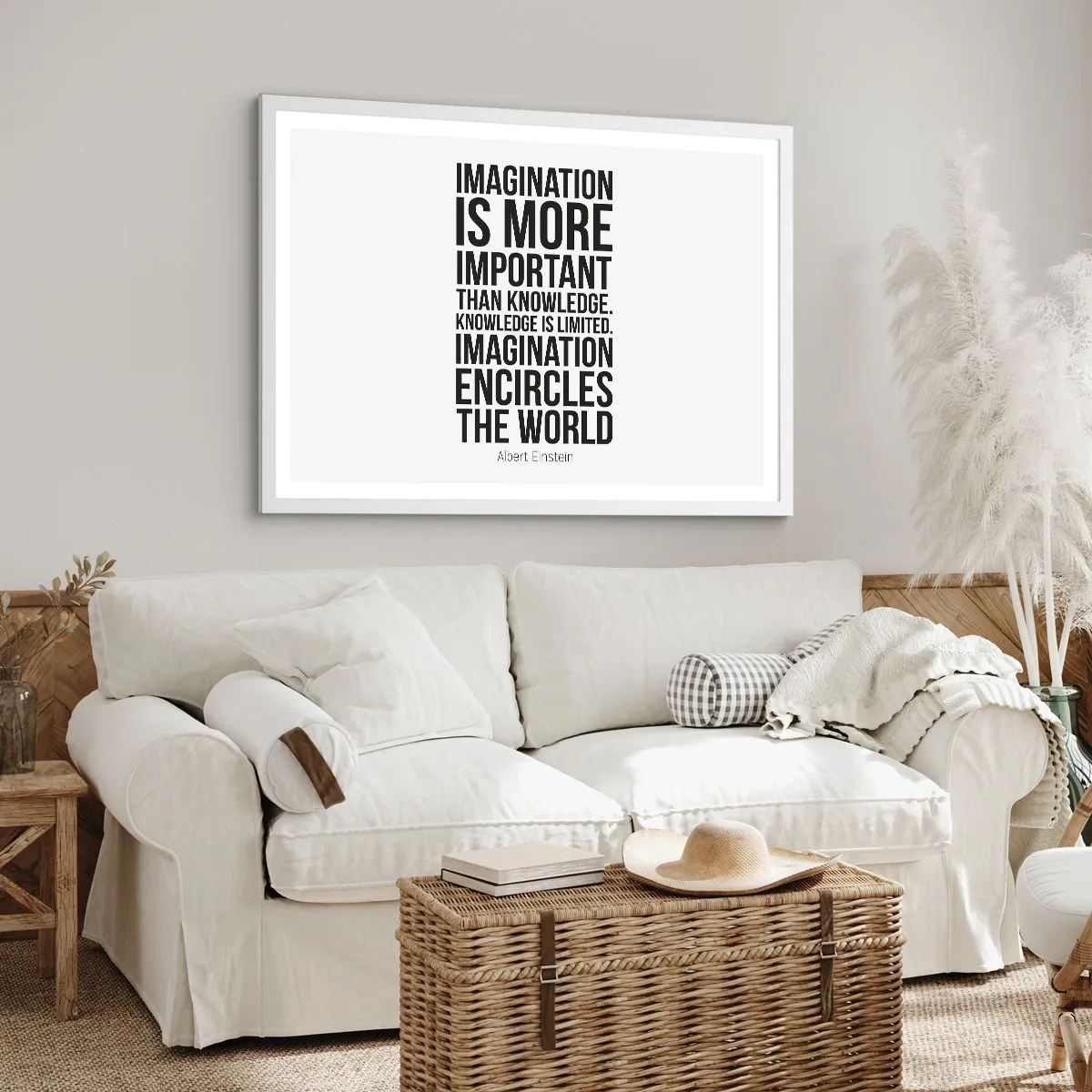 Plakat w białej ramie - Einstein o mocy wyobraźni - 100x70 cm