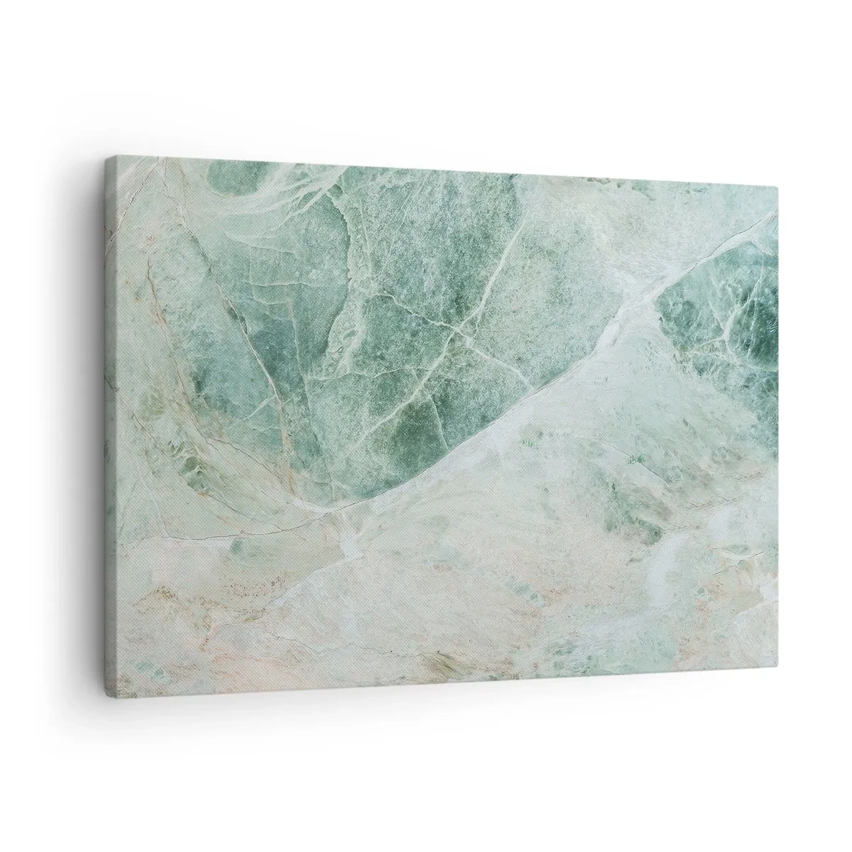 Obraz na płótnie - Zielony marmur z delikatnymi białymi żyłkami - 70x50cm - Szlachetny chłód kamienia - Nowoczesna dekoracja ścienna do salonu i sypialni ARTTOR