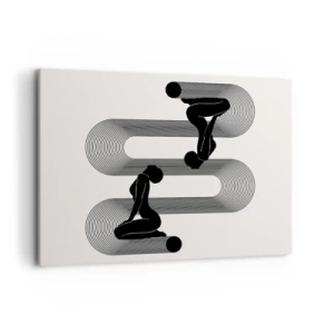 Obraz na płótnie - Czarne sylwetki z geometrycznymi liniami na jasnym tle - 100x70cm - Zmysłowa symetria - Nowoczesna dekoracja ścienna do salonu, kuchni i sypialni ARTTOR