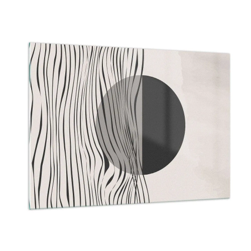 Obraz na szkle - Czarne fale i koło na beżowym tle - 100x70cm - Kompozycja połowiczna - Nowoczesna dekoracja ścienna do salonu, kuchni i sypialni ARTTOR