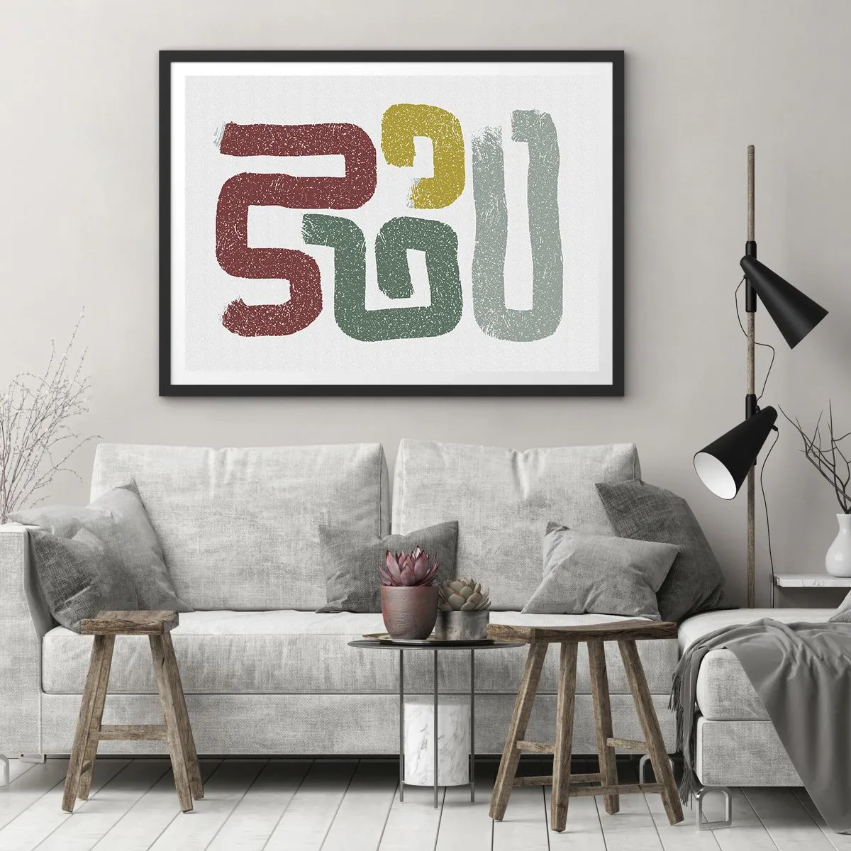 Plakat w czarnej ramie - Kolorowe geometryczne wzory w stylu abstrakcyjnym - 100x70cm - W nieznanym języku - Nowoczesna dekoracja ścienna do salonu i sypialni ARTTOR