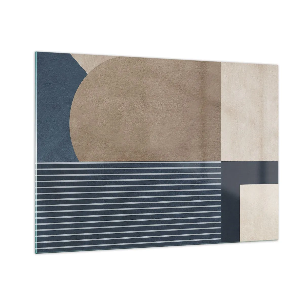 Obraz na szkle - Minimalistyczna forma z kołem i liniami w beżach - 100x70cm - Kompozycja prostoty i krągłości - Nowoczesna dekoracja ścienna do salonu, kuchni i sypialni ARTTOR