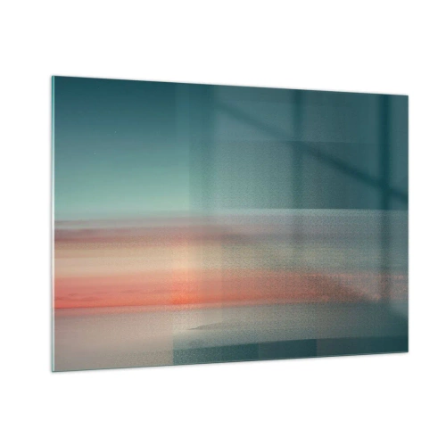 Obraz na szkle - Pastelowa abstrakcja przypominająca fale świetlne o zachodzie słońca - 100x70cm - Abstrakcja: fale światła - Nowoczesna dekoracja ścienna do salonu, kuchni i sypialni ARTTOR