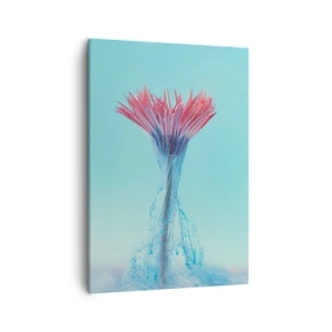 Obraz na płótnie - Abstrakcyjna kompozycja przypominająca kwiat utworzony z kolorowych strumieni wody - 50x70cm - W ożywczym objęciu - Nowoczesna dekoracja ścienna do salonu, kuchni i sypialni ARTTOR