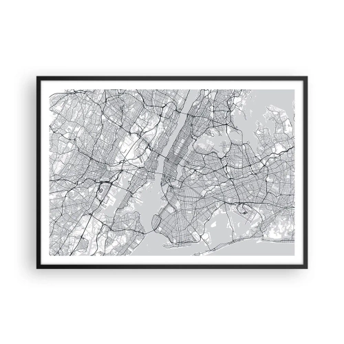 Plakat w czarnej ramie - Mapa miasta w minimalistycznym stylu na szarym tle - 100x70cm - Anatomia metropolii - Nowoczesna dekoracja ścienna do salonu i sypialni ARTTOR
