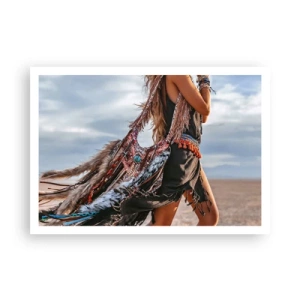 Plakat - Kobieta w stylizacji boho z detalami piór i biżuterii - 100x70cm - Dziewczyna szamana - Nowoczesna dekoracja ścienna do salonu i sypialni ARTTOR