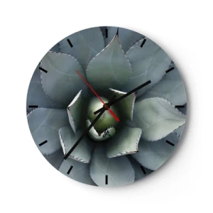 Zegar ścienny - Zbliżenie na geometryczny układ liści agawy - 30x30cm - Wabi i przestrzega - Nowoczesna dekoracja ścienna do salonu, kuchni i sypialni ARTTOR
