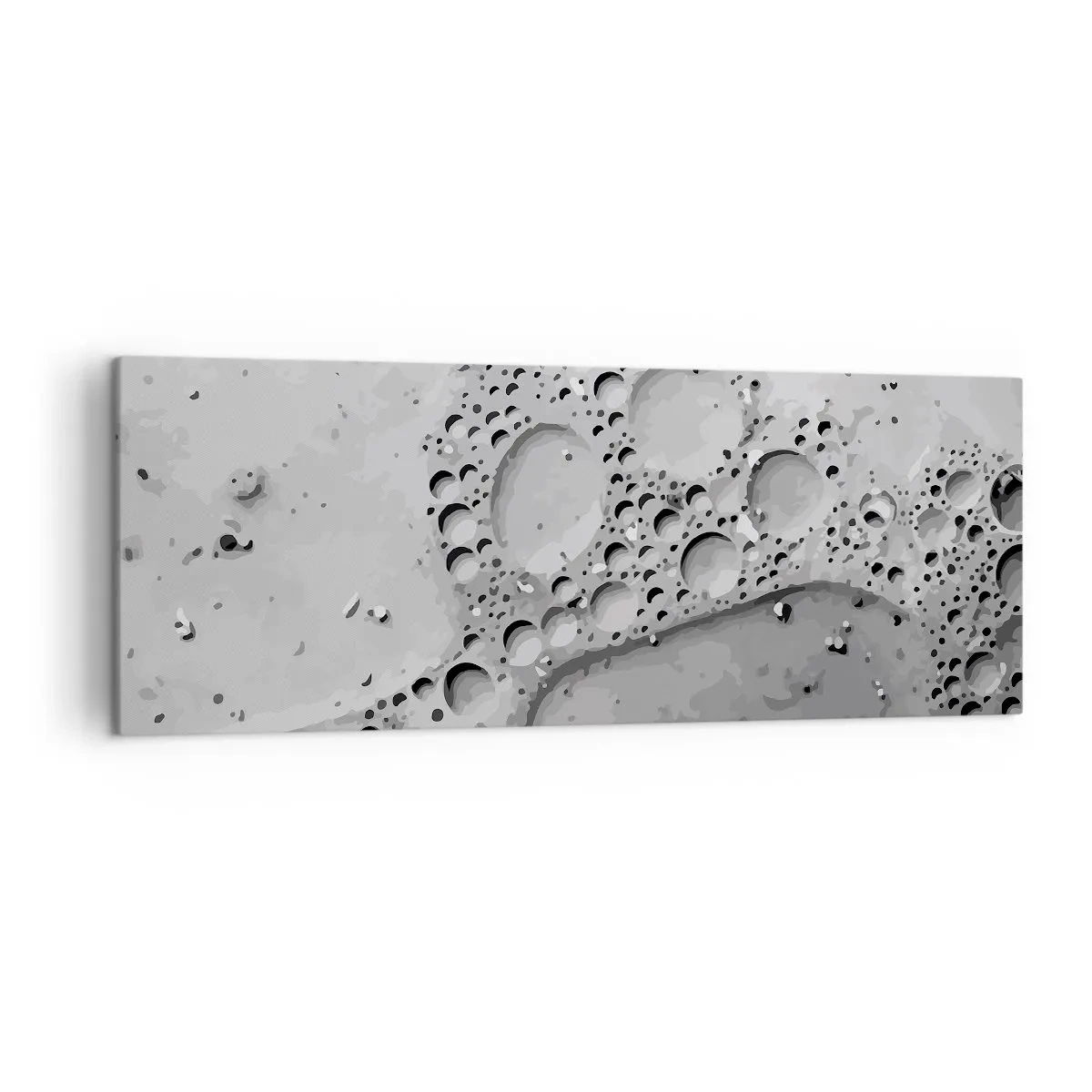 Obraz na płótnie - Czarno-biały wzór bąbelków w minimalistycznym stylu - 140x50cm - Slad po spienionym - Nowoczesna dekoracja ścienna do salonu i sypialni ARTTOR