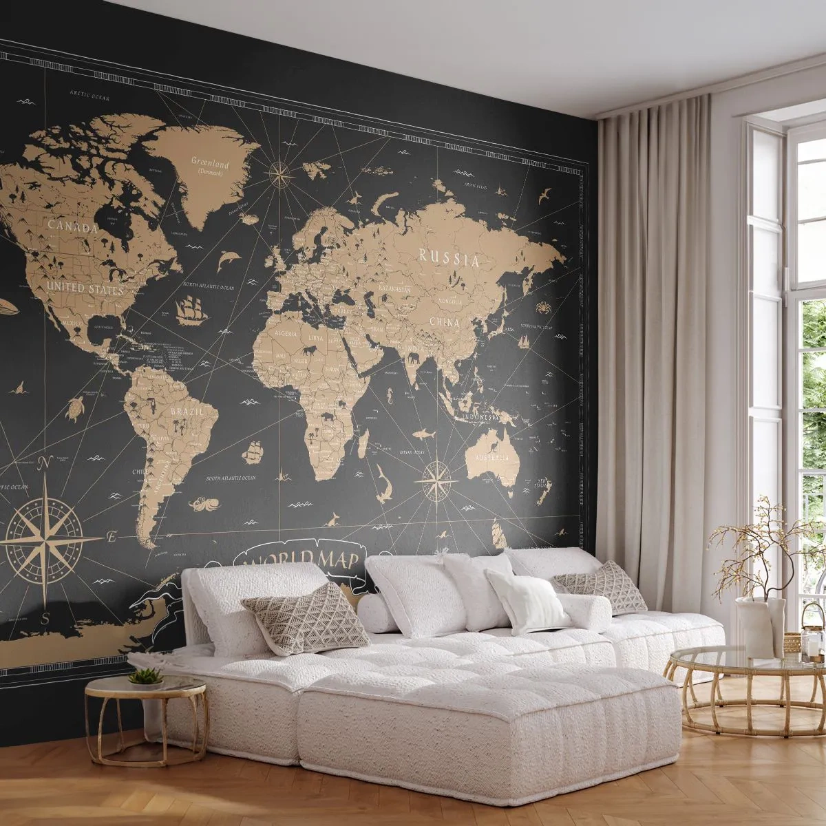 Fototapeta Premium Sand - Granice mojego świata - Mapa Świata, Vintage, Retro - 250x175 cm
