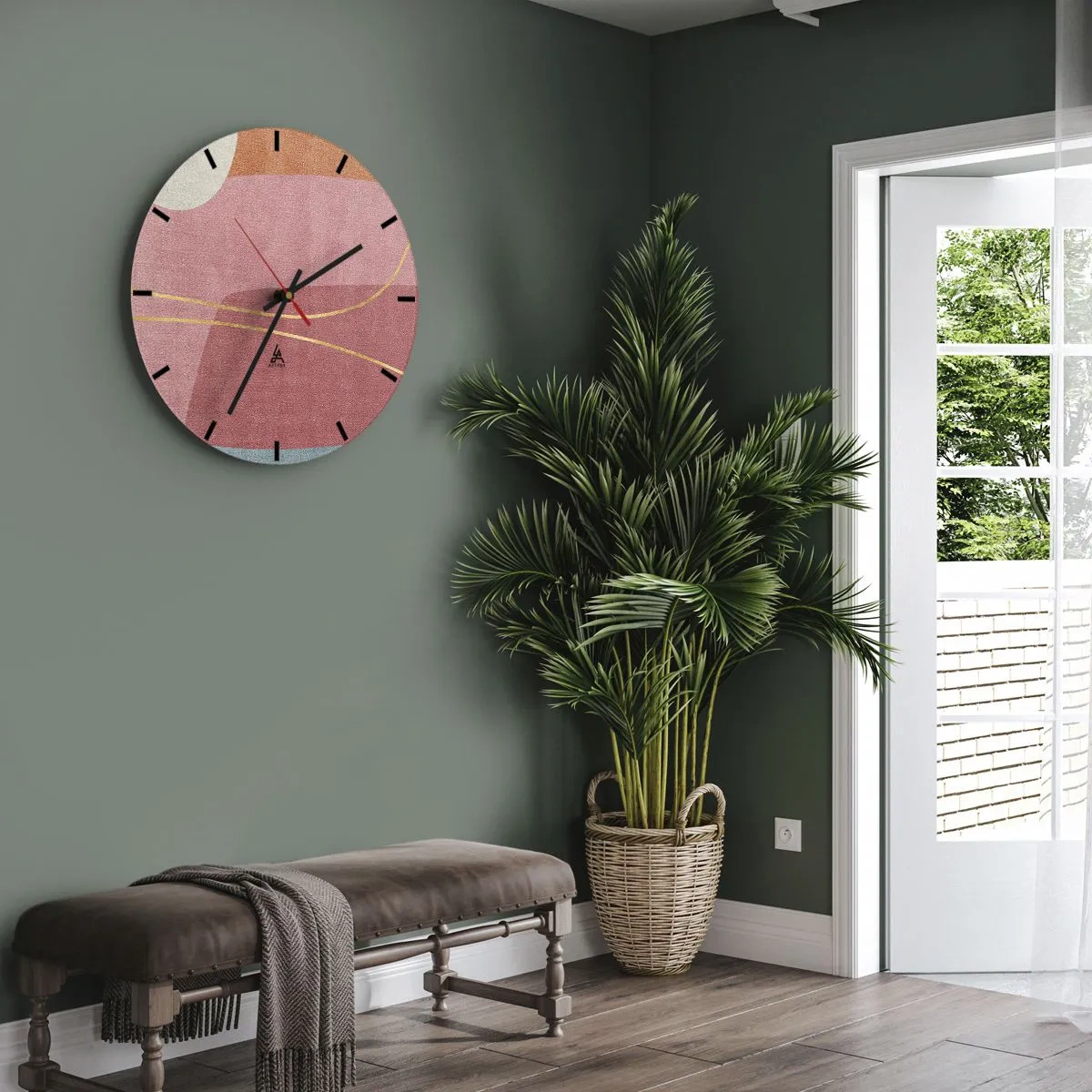 Zegar ścienny - Pastelowa kompozycja z nicią złota - 40x40 cm