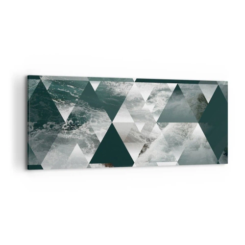 Obraz na płótnie - Geometryczny wzór z motywem fal w odcieniach zieleni - 120x50cm - Kryształowa perspektywa - Nowoczesna dekoracja ścienna do salonu i sypialni ARTTOR