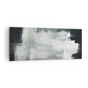 Obraz na płótnie - Białe abstrakcyjne pociągnięcia na ciemnym tle - 120x50cm - Utkane z pionu i poziomu - Nowoczesna dekoracja ścienna do salonu i sypialni ARTTOR