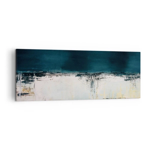 Obraz na płótnie - Abstrakcyjna horyzontalna kompozycja w tonacjach granatu i bieli - 140x50cm - Kompozycja horyzontalna - Nowoczesna dekoracja ścienna do salonu i sypialni ARTTOR