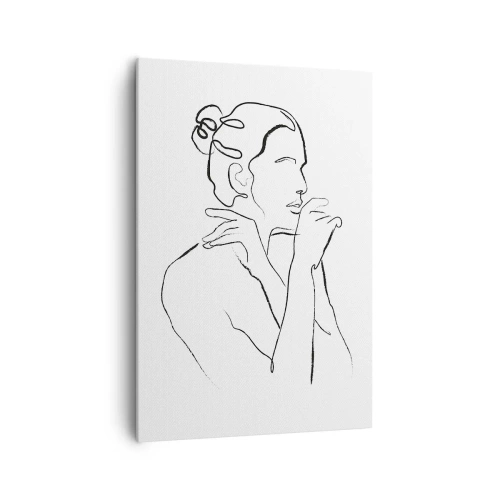 Obraz na płótnie - Minimalistyczna linia konturowa kobiecej sylwetki na białym tle - 70x100cm - Akt: zmysłowe misterium - Nowoczesna dekoracja ścienna do salonu i sypialni ARTTOR