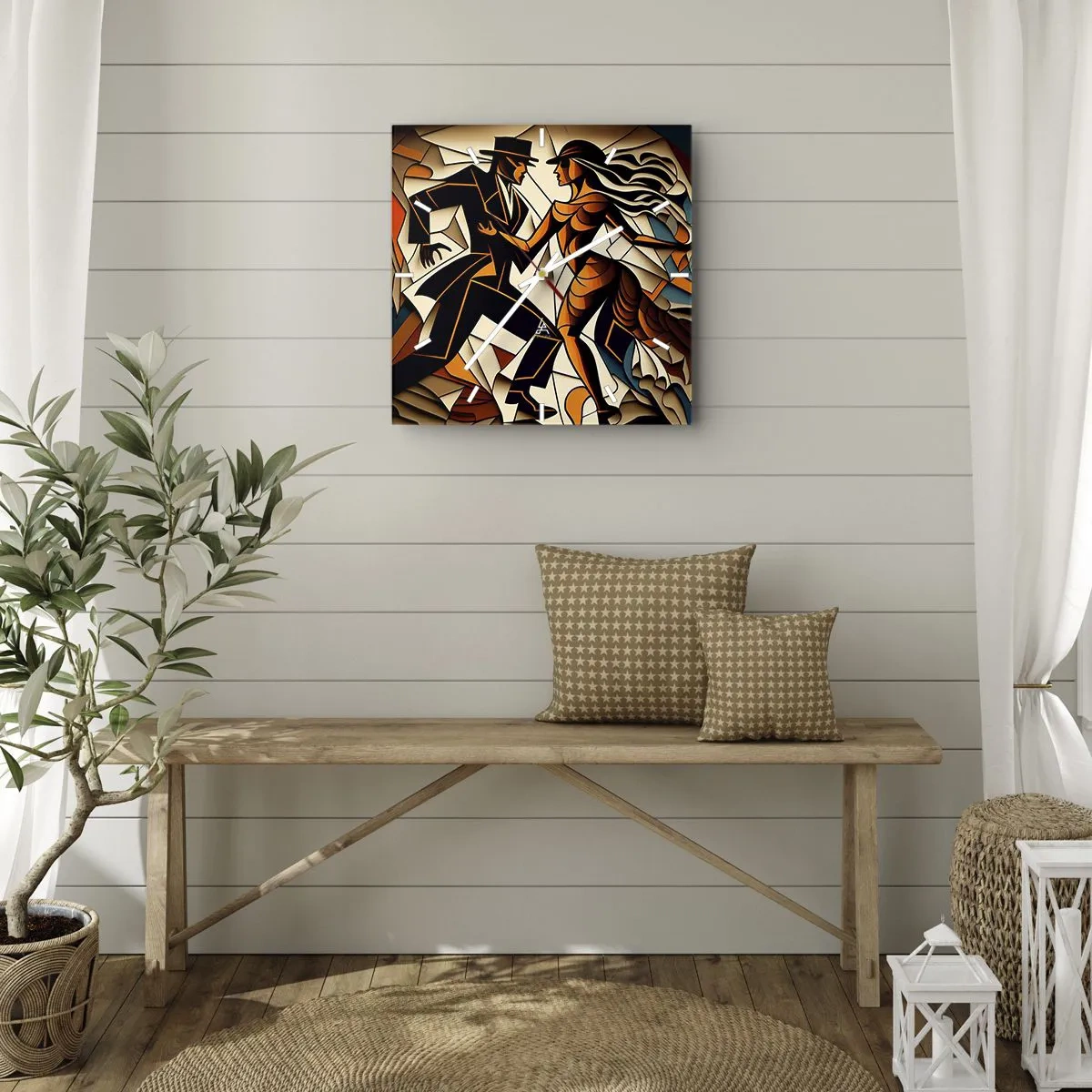 Zegar ścienny - Dynamiczna para tańcząca w abstrakcyjnej formie - 30x30cm - Taniec pasji i namiętności - Nowoczesna dekoracja ścienna do salonu i sypialni ARTTOR