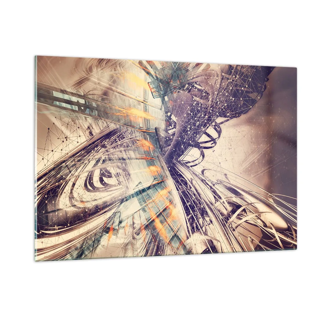 Obraz na szkle - Abstrakcyjna kompozycja z dynamicznymi liniami i kolorami - 120x80cm - W wielkim pędzie - Nowoczesna dekoracja ścienna do salonu, kuchni i sypialni ARTTOR