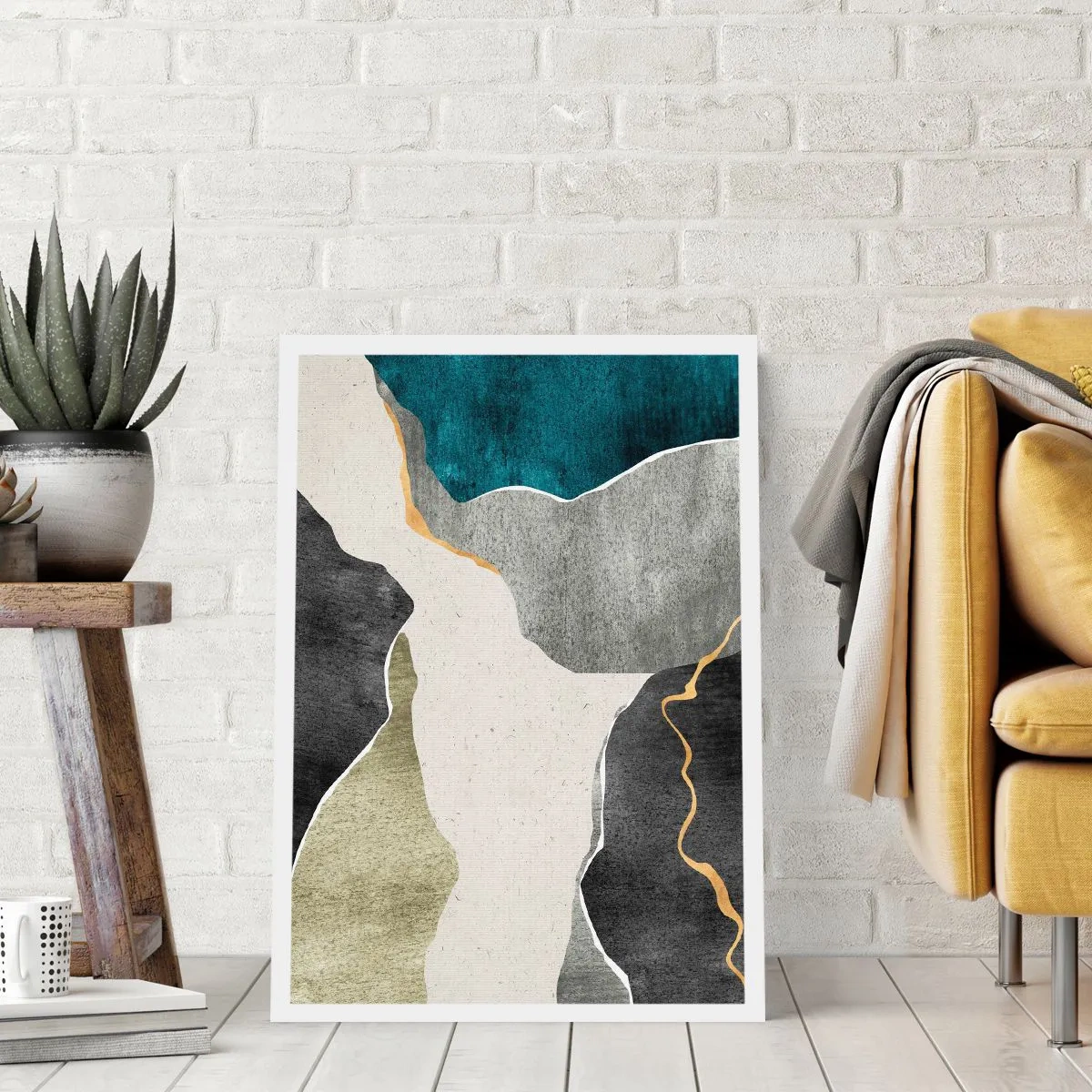 Plakat - Mozaikowa kompozycja z nitką złota - 70x100 cm