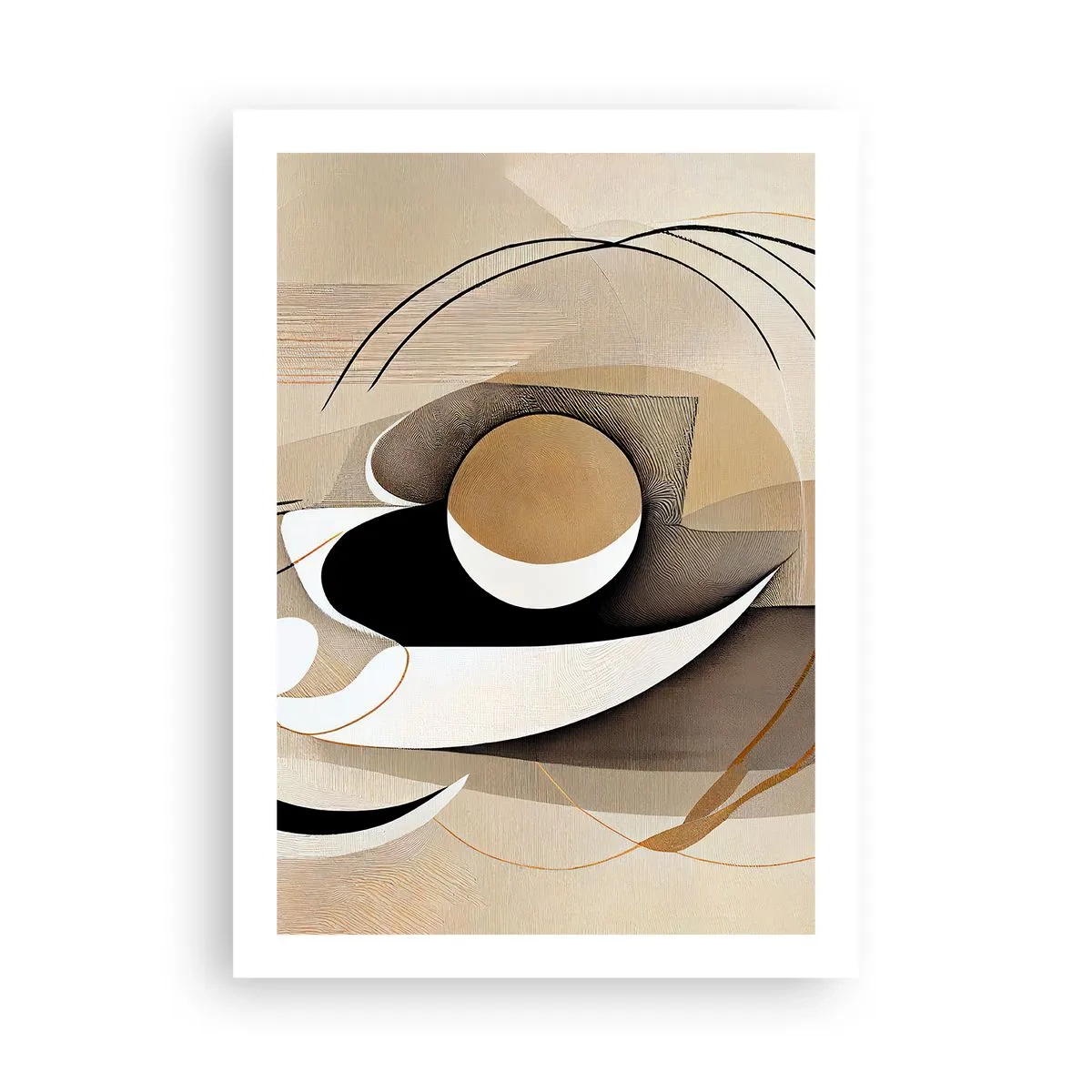Plakat - Minimalistyczna abstrakcja w odcieniach beżu i czerni - 50x70cm - Kompozycja: istota rzeczy - Nowoczesna dekoracja ścienna do salonu, kuchni i sypialni ARTTOR