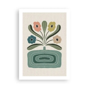 Plakat - Stylizowane kwiaty w graficznej kompozycji - 50x70cm - Bukiet symetryczny - Nowoczesna dekoracja ścienna do salonu, kuchni i sypialni ARTTOR