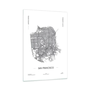 Obraz na szkle - Mapa San Francisco w czarno-białym stylu minimalistycznym - 80x120cm - Anatomia San Francisco - Nowoczesna dekoracja ścienna do salonu i sypialni ARTTOR