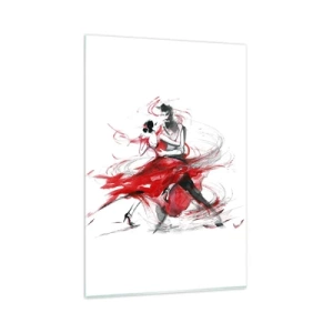 Obraz na szkle - Tancerze w dynamicznym tańcu z czerwonymi akcentami - 80x120cm - Tango - rytm namiętności - Nowoczesna dekoracja ścienna do salonu i sypialni ARTTOR