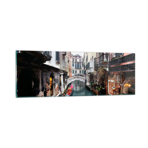 Obraz na szkle - Pejzaż wenecki z gondolą i mostkiem - 90x30 cm