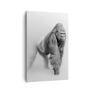 Obraz na płótnie - Goryl w monochromatycznej tonacji na białym tle - 80x120cm - Pewny swej siły - Nowoczesna dekoracja ścienna do salonu i sypialni ARTTOR